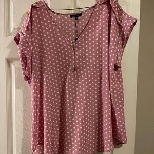 2X Pink and White Polka Dot Blouses
